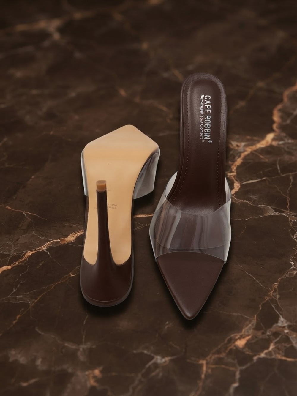 & Other Stories Brown Pointed Clear Band Mule Heels